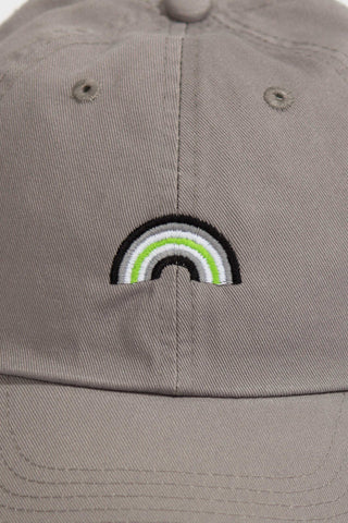 Grey agender pride rainbow baseball hat embroidered by LGBTQ+ pride store Qweer