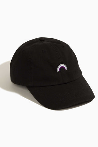 Black asexual and ace pride rainbow baseball hat embroidered by LGBTQ+ pride store Qweer.