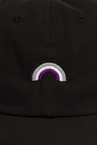 Black asexual pride rainbow baseball hat embroidered by LGBTQ+ pride store Qweer