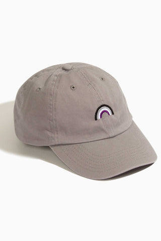 Grey asexual pride rainbow baseball hat on a white background embroidered by LGBTQ+ pride store Qweer