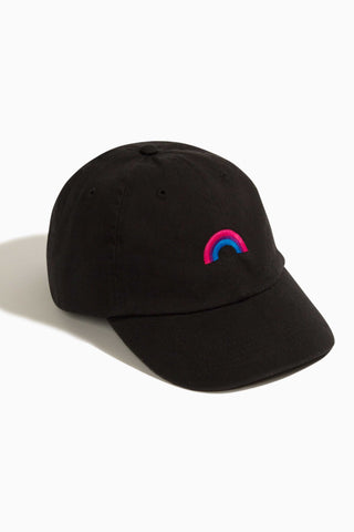 Black bi pride rainbow baseball hat on a white background embroidered by LGBTQ+ pride store Qweer